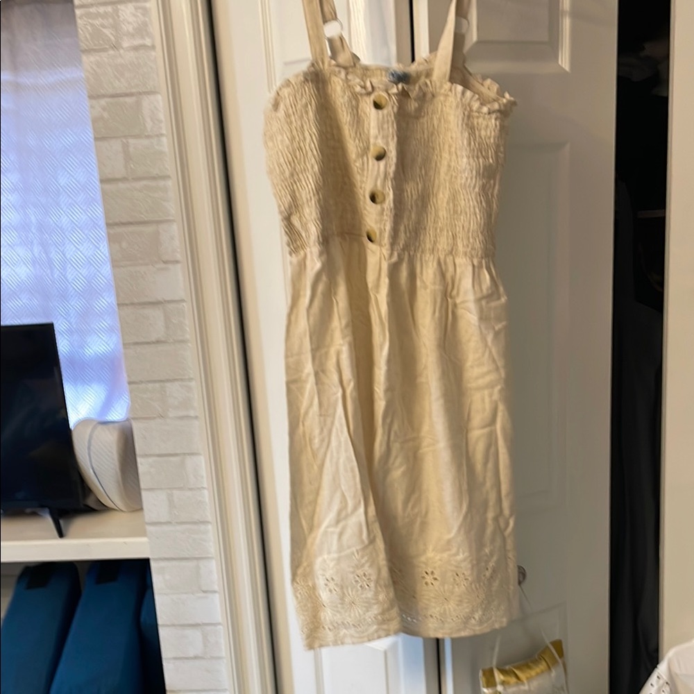 Magic Cream Buttoned Sundress with Spaghetti Straps